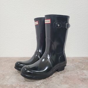 Hunter Women's Original Short Gloss Rain Boots Black Size 8 Preowned Classic